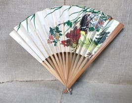 Vintage Asian Decorative Handheld Fan Chicken Hens Floral - $11.88