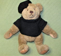 1982 Gund Bialosky Teddy Bear 17" Jointed Tan Stuffed Beret Cap Blue Sweater Toy - $26.10