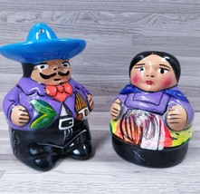 Mexican Couple Handmade Hand-Painted Folk Art Salt &amp; Pepper Shakers - £15.78 GBP