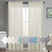 Turquoize Linen Sheer Curtains Natural Linen Semi Sheer, 2 Panels, Ivory - £37.56 GBP