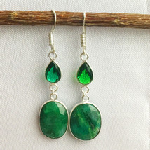 925 Solid Silver Oval Emerald &amp; Green Quartz Earrings BES-1093 Women Gift Her - £14.58 GBP