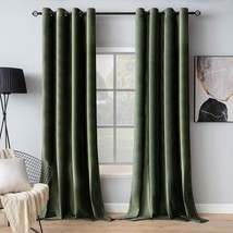 Velvet Curtains Olive Green Elegant Grommet Curtains Thermal Insulated Soundproo - £54.00 GBP