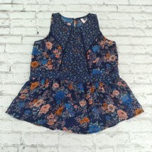 Xhilaration Top Womens Small Blue Orange Floral Sleeveless Crochet Boho ... - £15.88 GBP