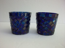 Blue Mosaic Glass Votive Candle Holder Pair by Hallmark - $19.80