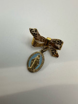 Vintage Catholic Virgin Mary Enamel Gold Religious Brooch Pin 1.25&quot; - $19.80