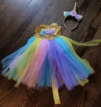Unicorn Girl Dress for Birthday Outfit Princess Costume Rainbow Tutu Dress sz L - £10.28 GBP