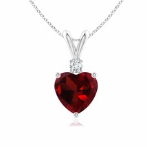 ANGARA Heart-Shaped Garnet V-Bale Pendant with Diamond in 14K Gold (AAA Size-7) - £557.71 GBP