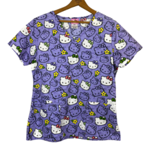 Hello Kitty Scrub Top Small Purple Pockets Short Sleeve V-Neck Medical Nurse - £15.92 GBP