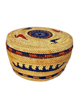 Makah / Nootka Lidded Basket Ducks Boats Native North American Indian Art - $391.05