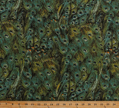 Cotton Peacocks Feathers Plumes Plumage Green Fabric Print by the Yard D375.15 - £7.95 GBP