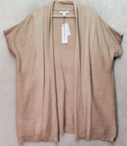 Liz Claiborne Cardigan Sweater Womens Size XL Khaki Knit Short Sleeve Open Front - $26.78