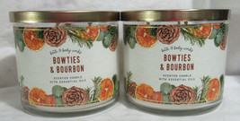Bath &amp; Body Works 3-wick Scented Candle Lot Set of 2 BOW TIES &amp; BOURBON ess oils - £49.60 GBP