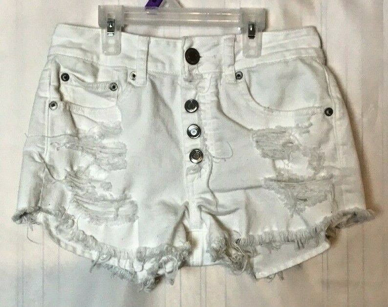 American Eagle Outfitters Womens White Cut Off Jean Shorts Sz 2 Hi-Rise ... - $25.34
