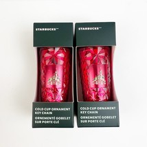 TWO Disney Fantasyland Castle Starbucks Cold Cup Tumbler Ornament Keycha... - $29.99