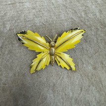 Cute Vintage Gold Tone Yellow Butterfly Moth Bug Brooch Pin Hand Painted... - $6.79