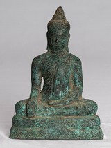 Antique Khmer Style Bronze Seated Enlightenment Angkor Buddha Statue -16... - $248.84