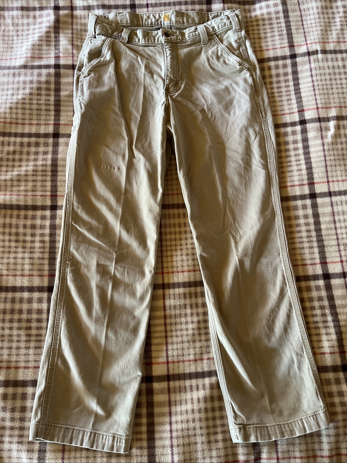 Carhartt Canvas Pants Mens 33x29 Brown Khaki Relaxed Fit Workwear Outdoo... - £14.89 GBP