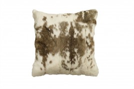 18&quot; X 18&quot; Brown And White Rabbit Zippered Natural Fur Animal Print Throw Pillow - £59.93 GBP