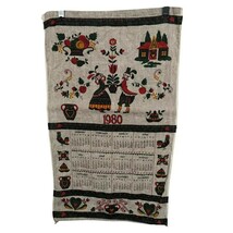 1980 Calendar Wall Hanging Linen Tea Towel Pennsylvania Dutch Folk Art Gen X - $9.89