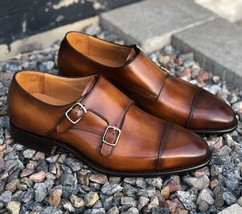 Men&#39;s Handmade Brown double Monk patina Finish Custom made Dress shoes - £153.59 GBP