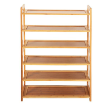 Concise Rectangle 6 Tiers Bamboo Shoe Rack Wood Color - £51.95 GBP