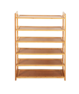 Concise Rectangle 6 Tiers Bamboo Shoe Rack Wood Color - £51.10 GBP