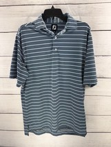 FootJoy FJ Golf Polo Shirt Short Sleeve Size Medium Blue Striped Performance - £13.23 GBP