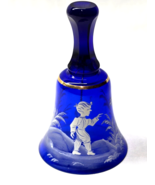 Vintage MARY GREGORY 5&quot; Cobalt Blue BOHEMIA CZECH Crystal Bell With Clapper - $18.60