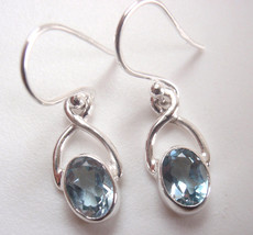 Faceted Blue Topaz Oval 925 Sterling Silver Dangle Earrings Small - £18.50 GBP