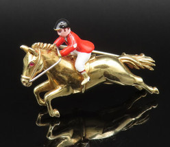 E. WOLFE 18K GOLD - Vintage Sculptural Enamel Man Riding Horse Brooch Pin- GB144 - £1,004.72 GBP