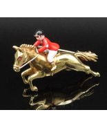 E. WOLFE 18K GOLD - Vintage Sculptural Enamel Man Riding Horse Brooch Pi... - £980.73 GBP
