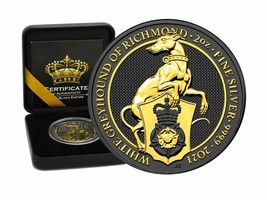 UK £5 2021 Silver Coin 2 Oz Queen&#39;s Beasts White Greyhound Black Empire 02768 - $314.99