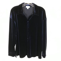 NWT Womens Size Large Cece Navy Blue Pure Velour Button Front Shirt Top - £24.79 GBP