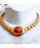 Girocollo Elegante Placcato Oro Cabochon Rosso Vetro Centrale Gioielli V... - $951.76 MXN