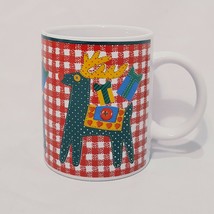 Christmas Reindeer Gingham Coffee Mug 10 oz Cup Signature Riviera Van Beers - £11.98 GBP