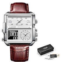 LIGE Luxury Men Quartz Digital Watch Leather Brown - £40.29 GBP