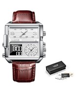 LIGE Luxury Men Quartz Digital Watch Leather Brown - £40.01 GBP
