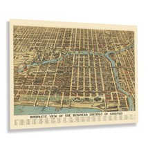 1898 Chicago Business District Bird&#39;s Eye View Map Print Wall Art Poster - £31.28 GBP+