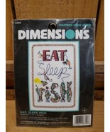Vintage 1997 Dimensions Counted Cross Stitch 6729 Eat Sleep Fish 5&quot; x 7&quot; - $426.67 MXN