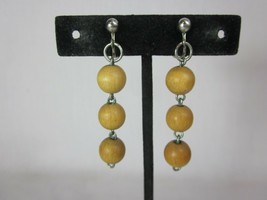 Vintage Wood Ball Clip Dangle Earrings 2&quot; West Germany - £15.85 GBP