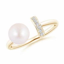 ANGARA Japanese Akoya Pearl and Diamond Bar Ring for Women in 14K Solid Gold - £439.48 GBP