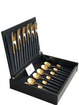 Goa Black 24 Pcs. Gold Plated Matte Brushed + Wooden Box - $424.00
