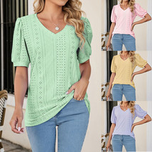 SH Womens V neck Summer Ladies T-Shirt Blouse Short Sleeve Tops Pullover Plus US - £6.13 GBP