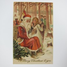 Vintage Christmas Postcard Old World Santa Makes List Angel Boys Woods Antique - £15.97 GBP