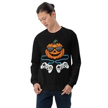 Pixel Pumpkin Retro Gamer Vibes Funny Halloween Unisex Sweatshirt Black - $33.65+