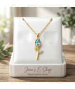 Tulip Necklace Blue Crystal Flower 18K Gold Stainless Steel Jewelry Gift... - $22.99