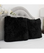 Throw Pillows Faux Fur 18-Inch Square Black Soft Decorative Pillow Set o... - £25.40 GBP
