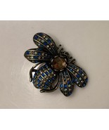 Joan Rivers Bee Pin Brooch Large Silvertone Blue Swarovski Crystals 2” - £50.66 GBP
