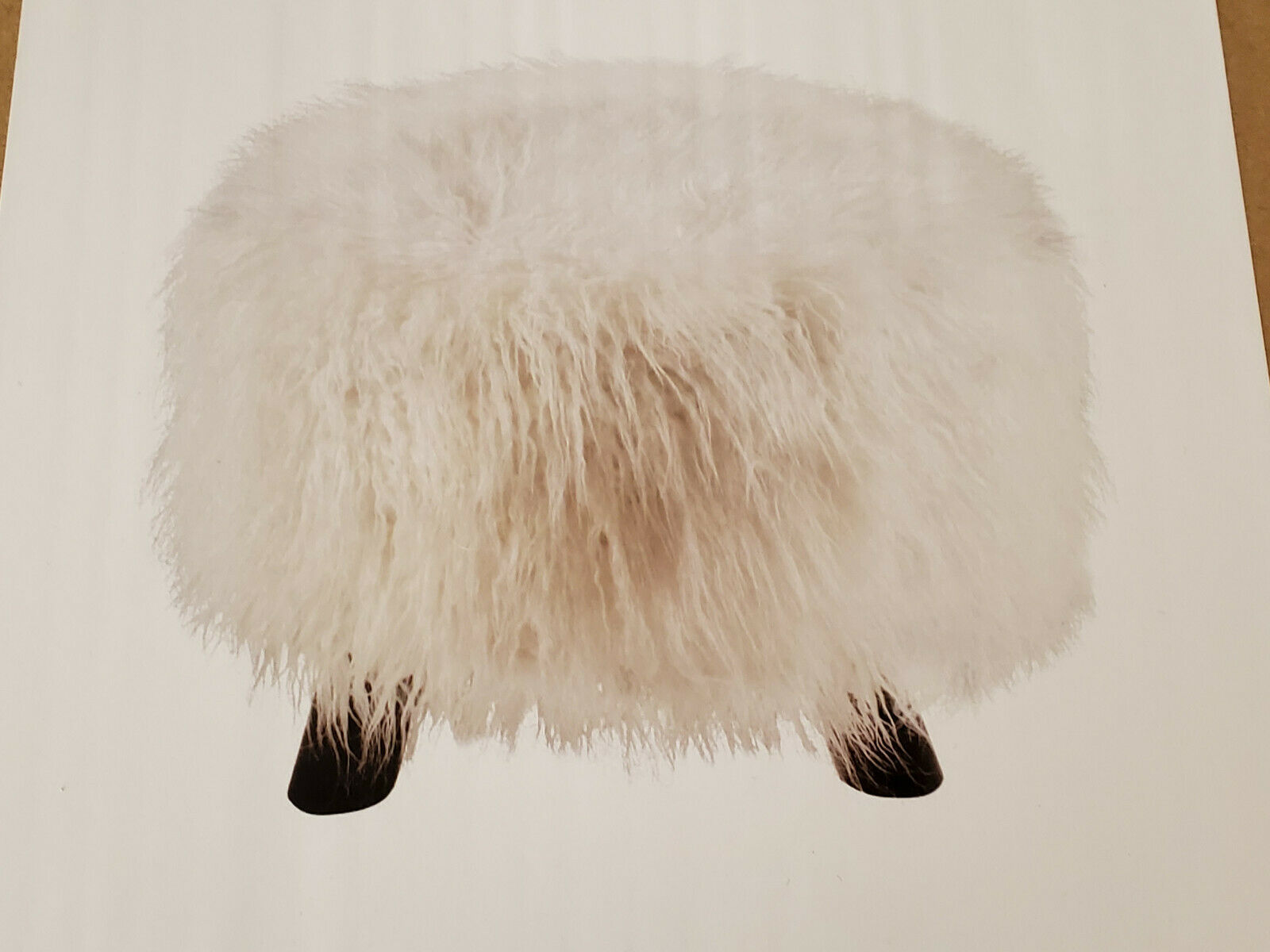 Linon Home Decor White Faux Fur Foot Stool with Wood Black Legs (NEW) - $113.80