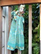 Rajasthani 18&quot; Puppet Doll Hand Made Ethnic Folk Art Wood &amp; Silk Hanging India - £19.61 GBP
